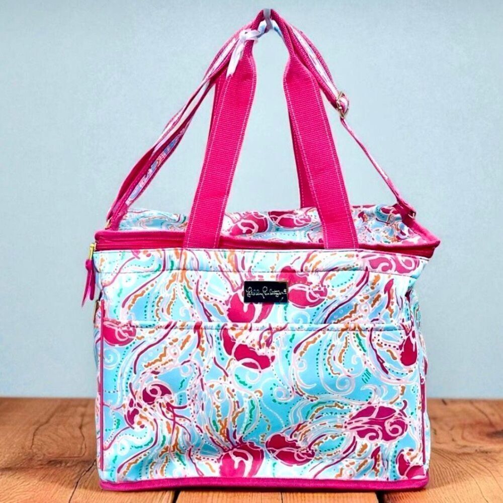 NWT Lilly Pulitzer Insulated cooler pink blue Jellies Be Jammin lunch beach bag - Picture 16 of 16
